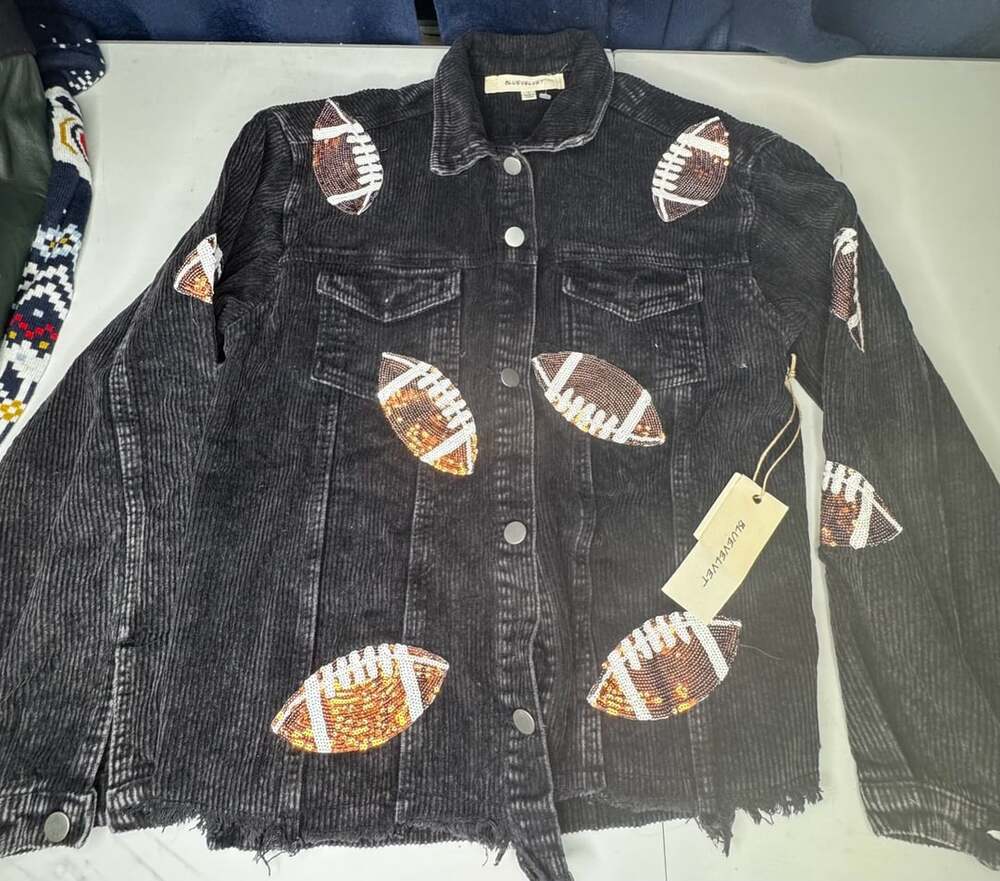 BLUEVELVET Corduroy Jacket Size S Black Football Sequin Patches